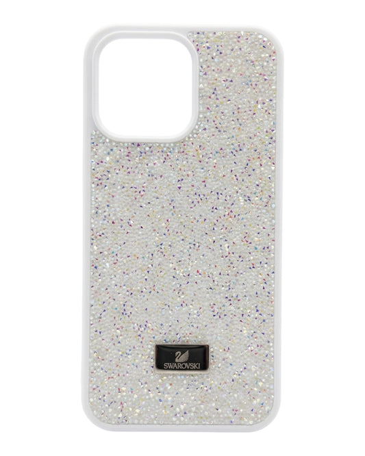 Funda Accesorios DLS para iPhone 11 con cristales de imitación estilo Swarovski, fondo blanco y protector de cámaras brillante.