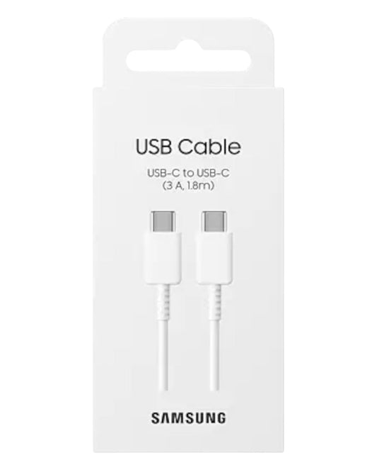 Cable USB-C a USB-C Samsung de 1.8 metros en color blanco, empaquetado en caja original de Accesorios DLS.