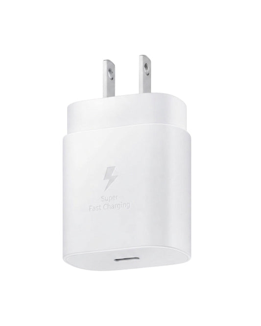Cargador rápido Accesorios DLS Samsung 25W USB-C de color blanco con tecnología Super Fast Charging