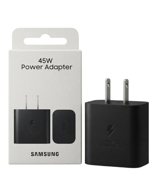 Cargador rápido Accesorios DLS Samsung 45W USB-C de color negro con tecnología Super Fast Charging en su caja original
