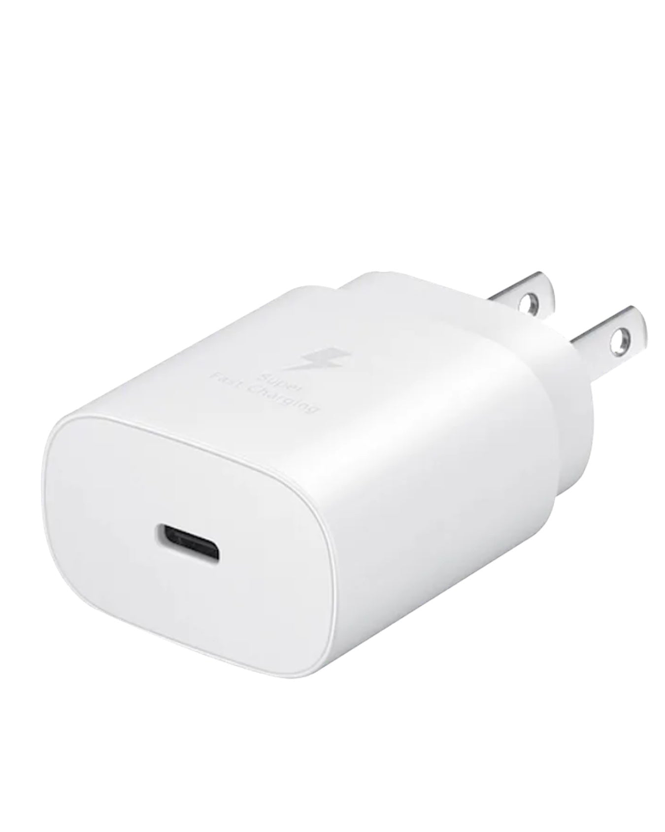 Cargador rápido Accesorios DLS Samsung 25W USB-C de color blanco con tecnología de carga super rápida