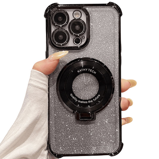 Funda Accesorios DLS para iPhone 12 Pro Max con brillos plateados, anillo MagSafe y esquinas reforzadas antishock.