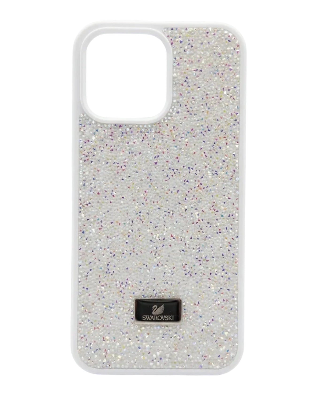 Funda Accesorios DLS para iPhone 13 Pro con micro-cristales blancos y placa metálica.