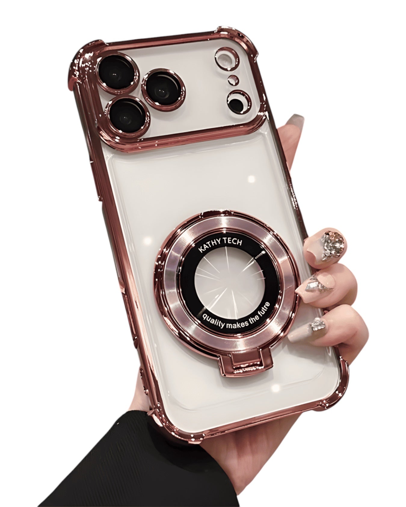 Funda Accesorios DLS para iPhone 17 Pro Max color oro rosa con anillo MagSafe, esquinas reforzadas y protector de cámara