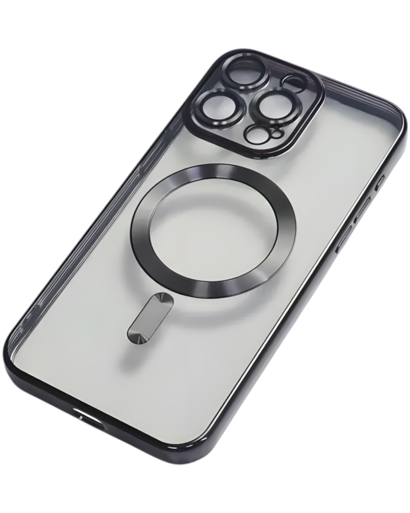 Funda transparente Accesorios DLS para iPhone 16 Pro Max con aro MagSafe negro y protector de cámara integrado