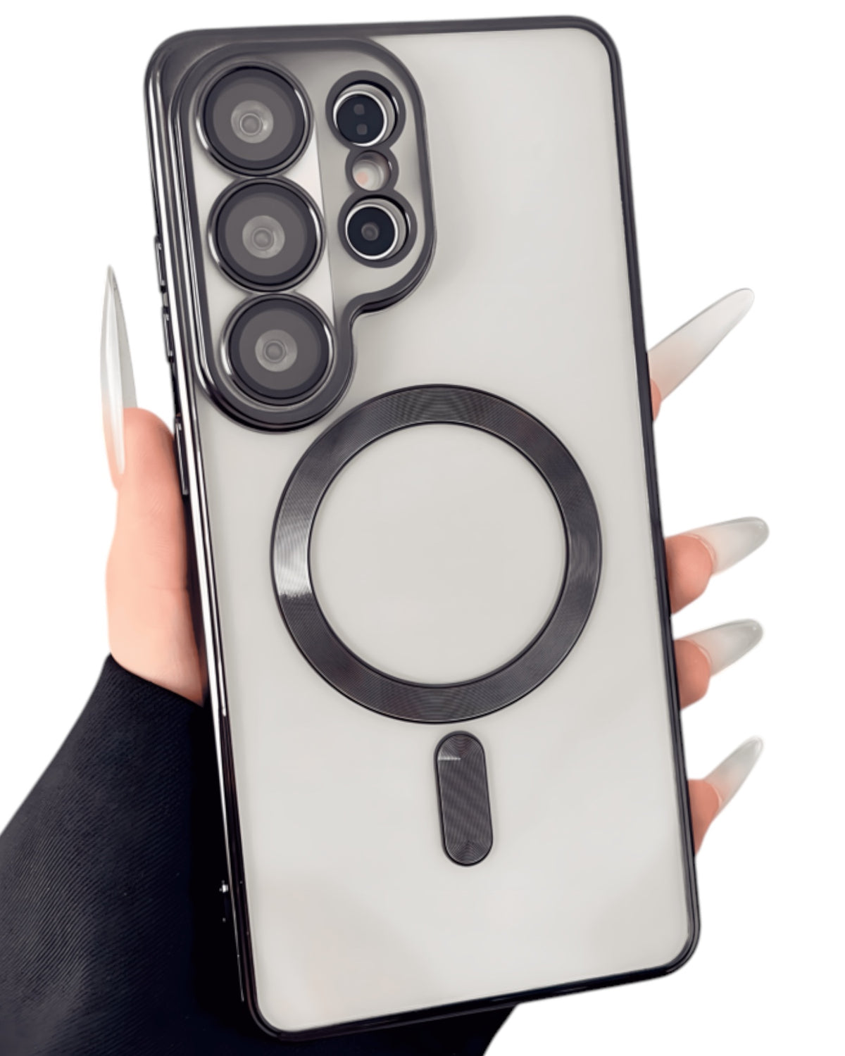 Funda MagSafe Accesorios DLS transparente con bordes negros y protector de cámara para Samsung S26 Ultra