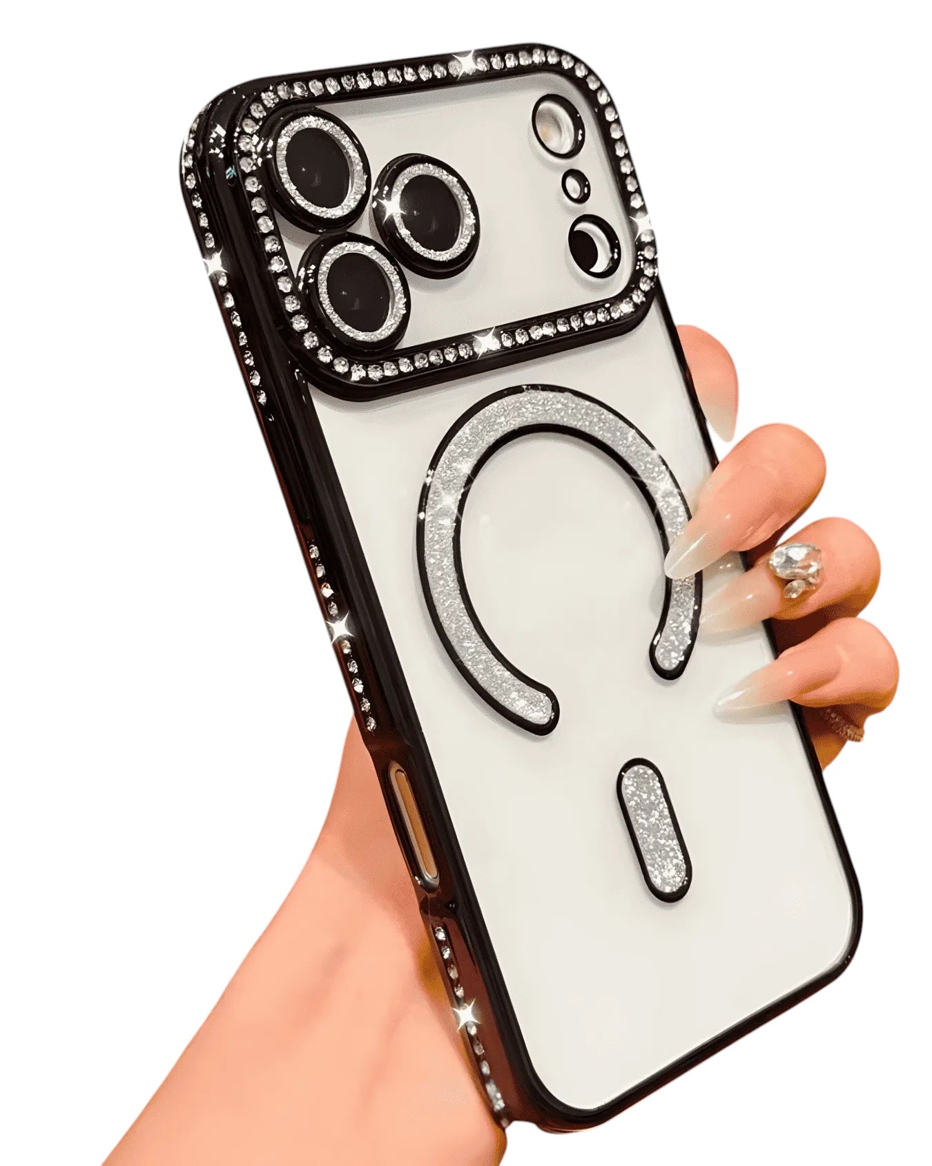 Funda transparente Accesorios DLSH con diamantes para iPhone 17 Pro Max, con MagSafe y protector de cámara brillante.